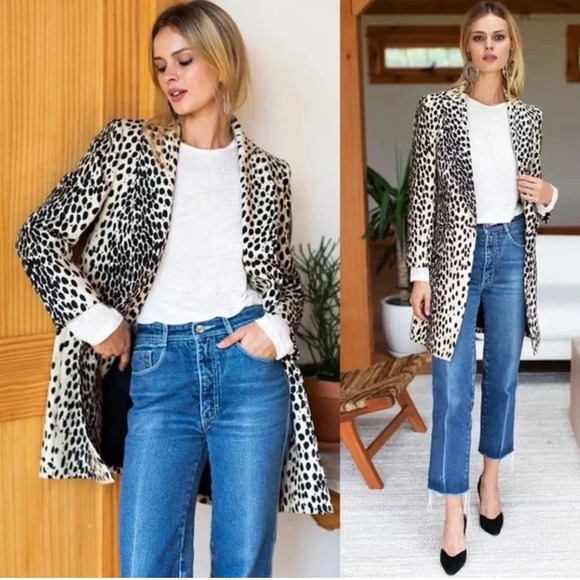 Emerson Fry Chic Leopard Print Blazer Jacket Linen 4 - Picture 1 of 10